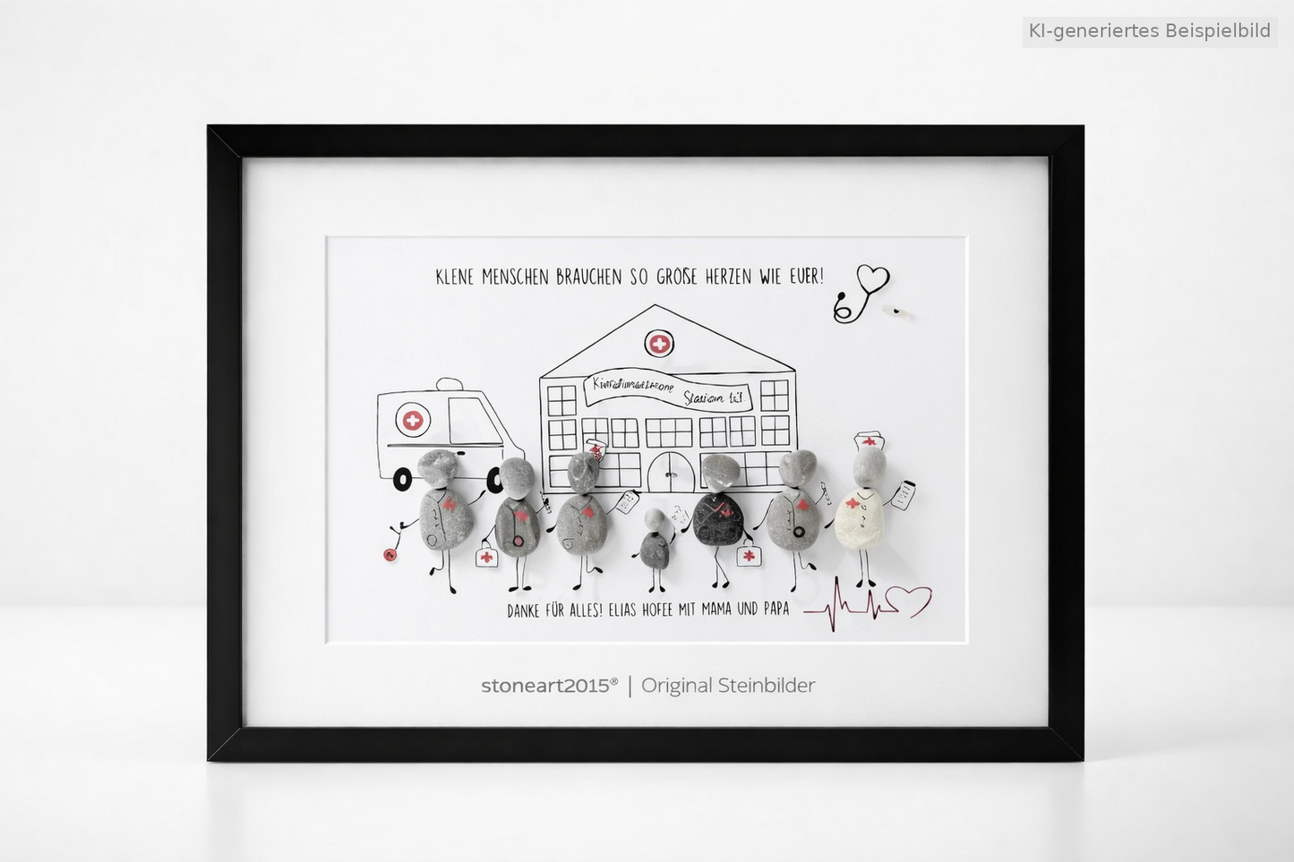 Kieselsteinbild Kinderklinik – Geschenk für Kinderklinik-Team, handgemachtes Steinbild