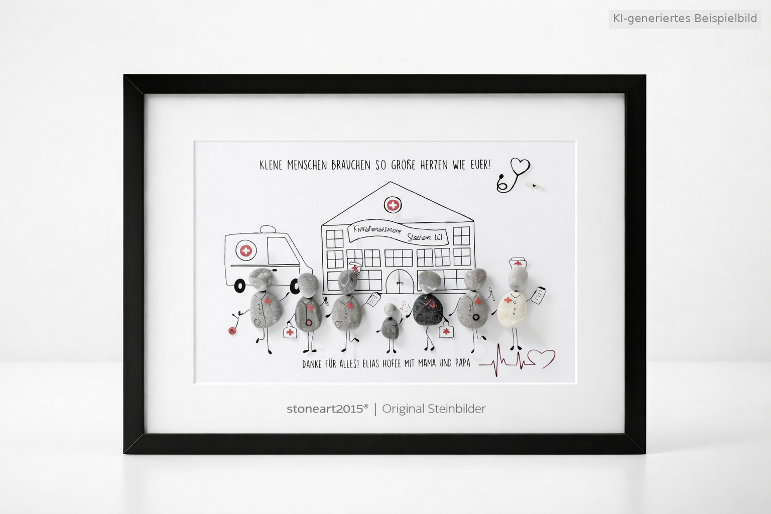 Kieselsteinbild Kinderklinik – Geschenk für Kinderklinik-Team, handgemachtes Steinbild