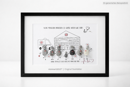 Kieselsteinbild Kinderklinik – Geschenk für Kinderklinik-Team, handgemachtes Steinbild