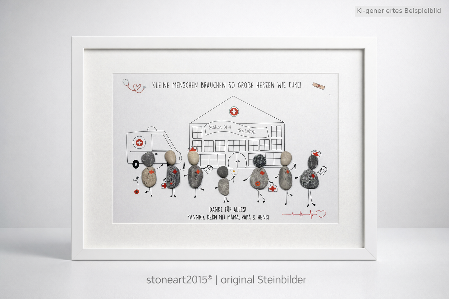 Kieselsteinbild Kinderklinik – Geschenk für Kinderklinik-Team, handgemachtes Steinbild
