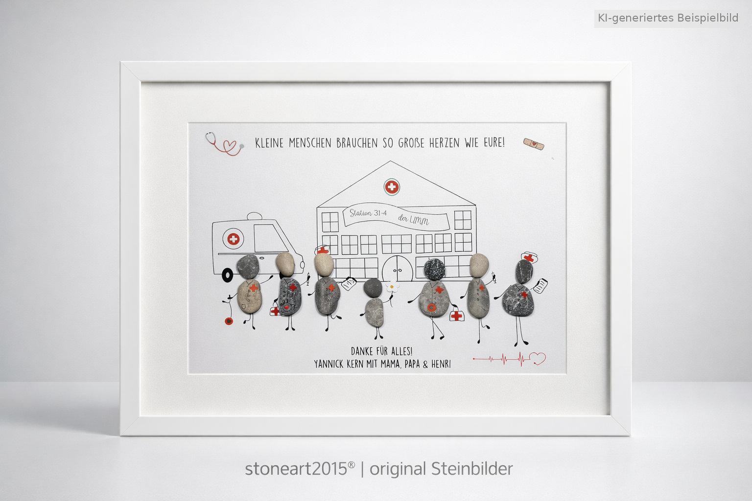 Kieselsteinbild Kinderklinik – Geschenk für Kinderklinik-Team, handgemachtes Steinbild