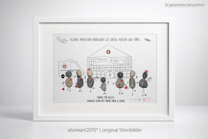 Kieselsteinbild Kinderklinik – Geschenk für Kinderklinik-Team, handgemachtes Steinbild