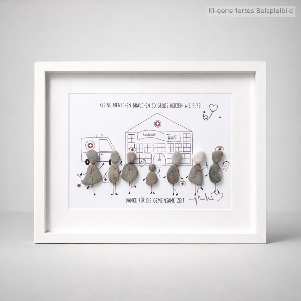 Kieselsteinbild Kinderklinik – Geschenk für Kinderklinik-Team, handgemachtes Steinbild