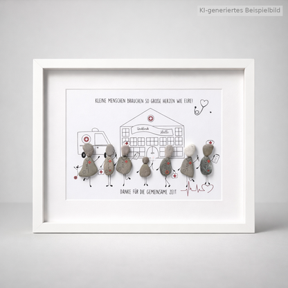 Kieselsteinbild Kinderklinik – Geschenk für Kinderklinik-Team, handgemachtes Steinbild