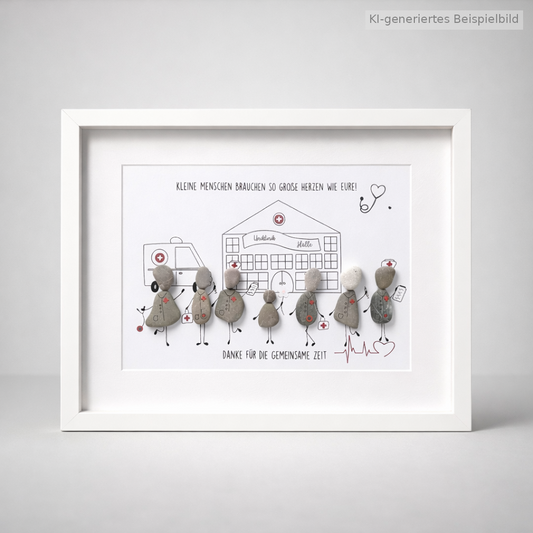 Kieselsteinbild Kinderklinik – Geschenk für Kinderklinik-Team, handgemachtes Steinbild