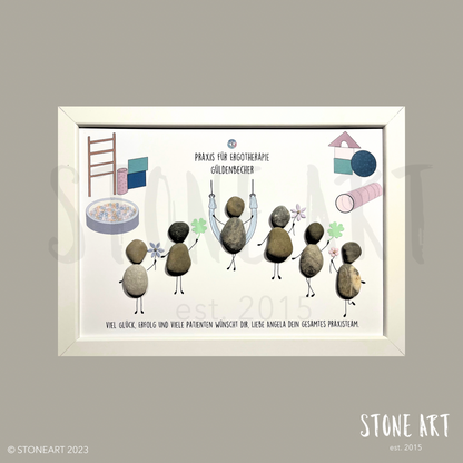Steinbild Ergotherapie Praxiseröffnung – Geschenk mit Kieselsteinen, handgemacht