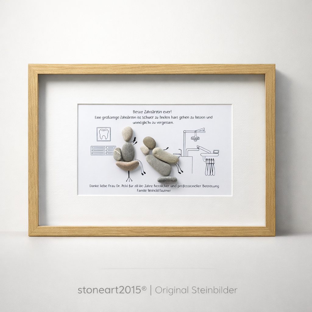 Kieselsteinbild Bester Zahnarzt – Geschenk für Zahnarzt, handgemachtes Steinbild