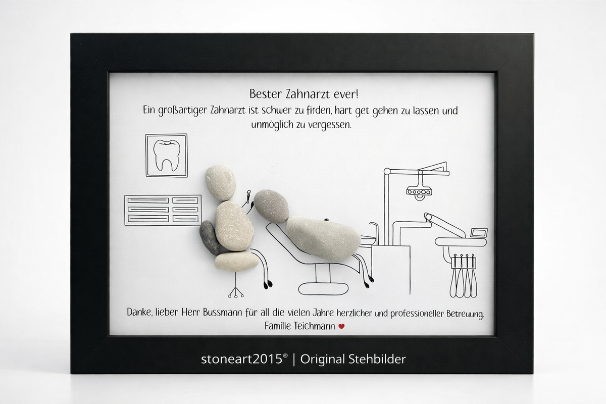 Kieselsteinbild Bester Zahnarzt – Geschenk für Zahnarzt, handgemachtes Steinbild