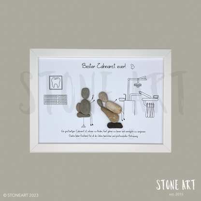 Handgemachtes personalisiertes Steinbild als Geschenk für Zahnarzt oder Zahnärztin, ideales Dankeschön zur Praxisverabschiedung oder als besondere Anerkennung