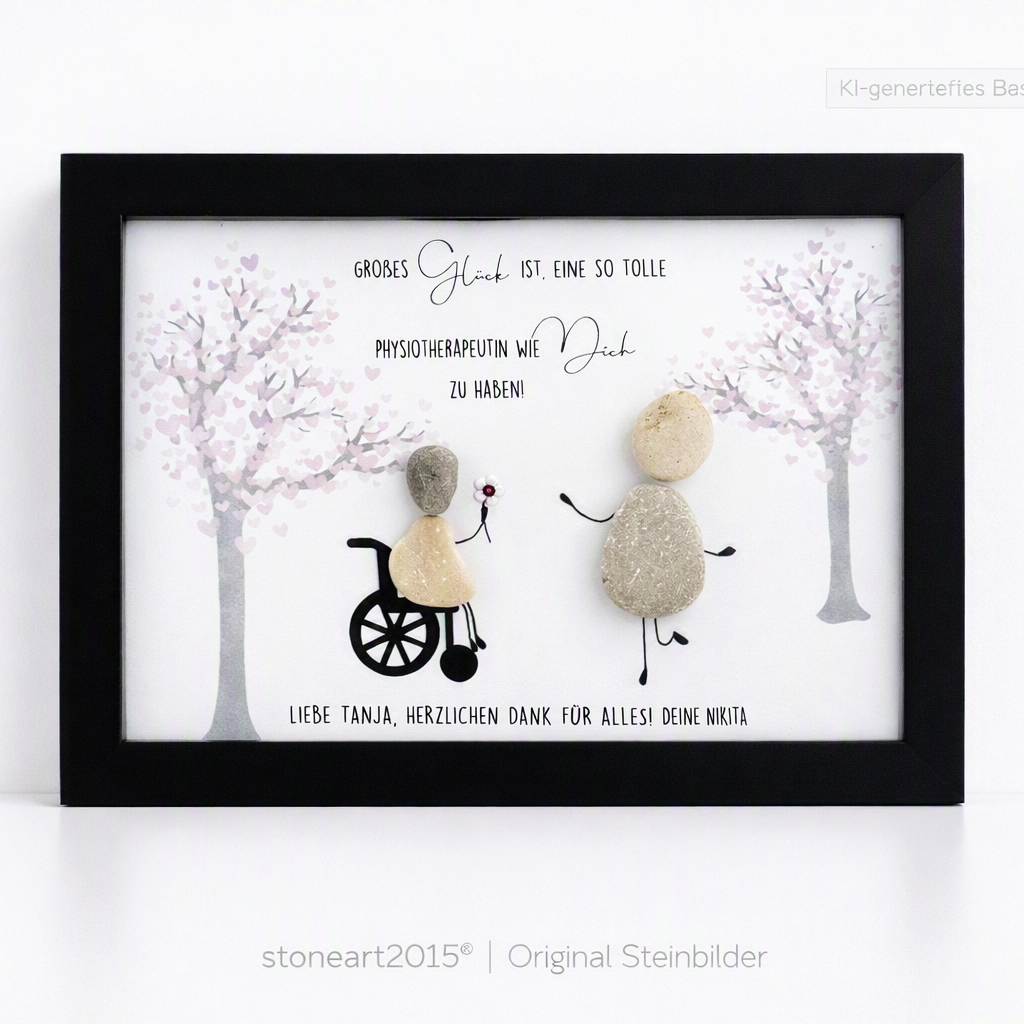 Kieselsteinbild Physiotherapeutin – Geschenk für Physiotherapeutin, handgemachtes Steinbild