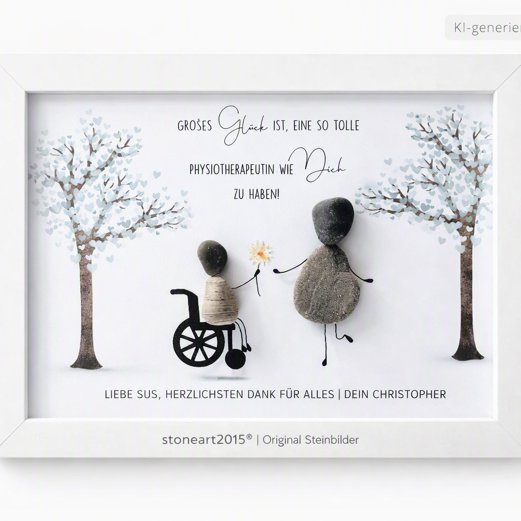 Kieselsteinbild Physiotherapeutin – Geschenk für Physiotherapeutin, handgemachtes Steinbild