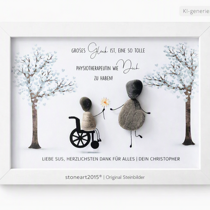 Kieselsteinbild Physiotherapeutin – Geschenk für Physiotherapeutin, handgemachtes Steinbild
