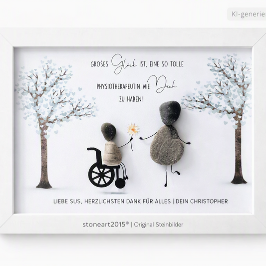 Kieselsteinbild Physiotherapeutin – Geschenk für Physiotherapeutin, handgemachtes Steinbild