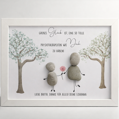 Kieselsteinbild Physiotherapeutin – Geschenk für Physiotherapeutin, handgemachtes Steinbild