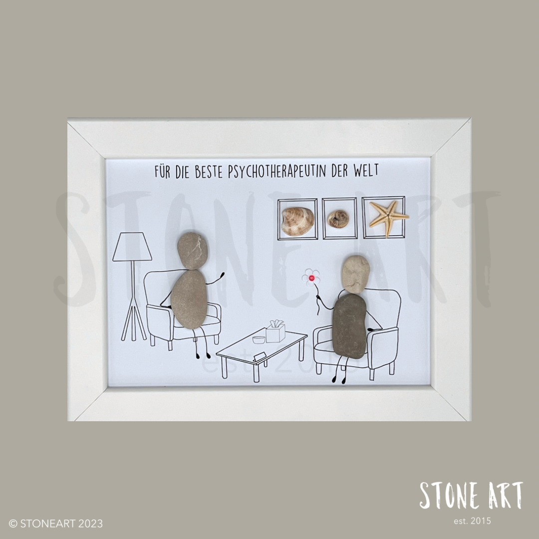 Steinbild Psychotherapeut – handgemachtes Dankeschön-Geschenk, Kieselsteine auf Papier