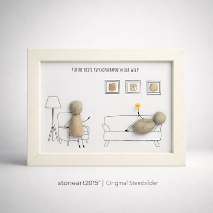 Kieselsteinbild Psychotherapeut:in – Geschenk für Psychotherapeut:in, handgemachtes Steinbild