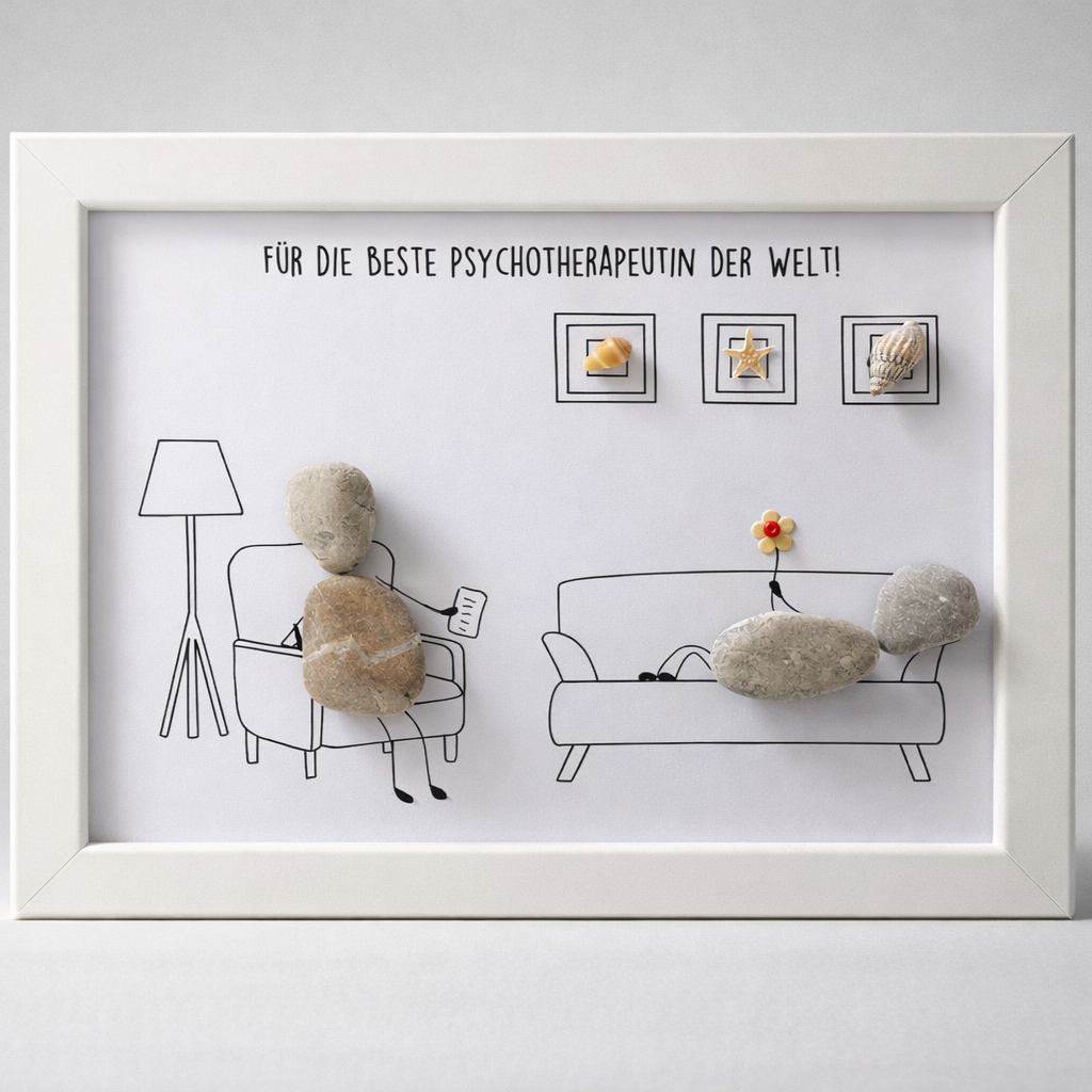 Kieselsteinbild Psychotherapeut:in – Geschenk für Psychotherapeut:in, handgemachtes Steinbild