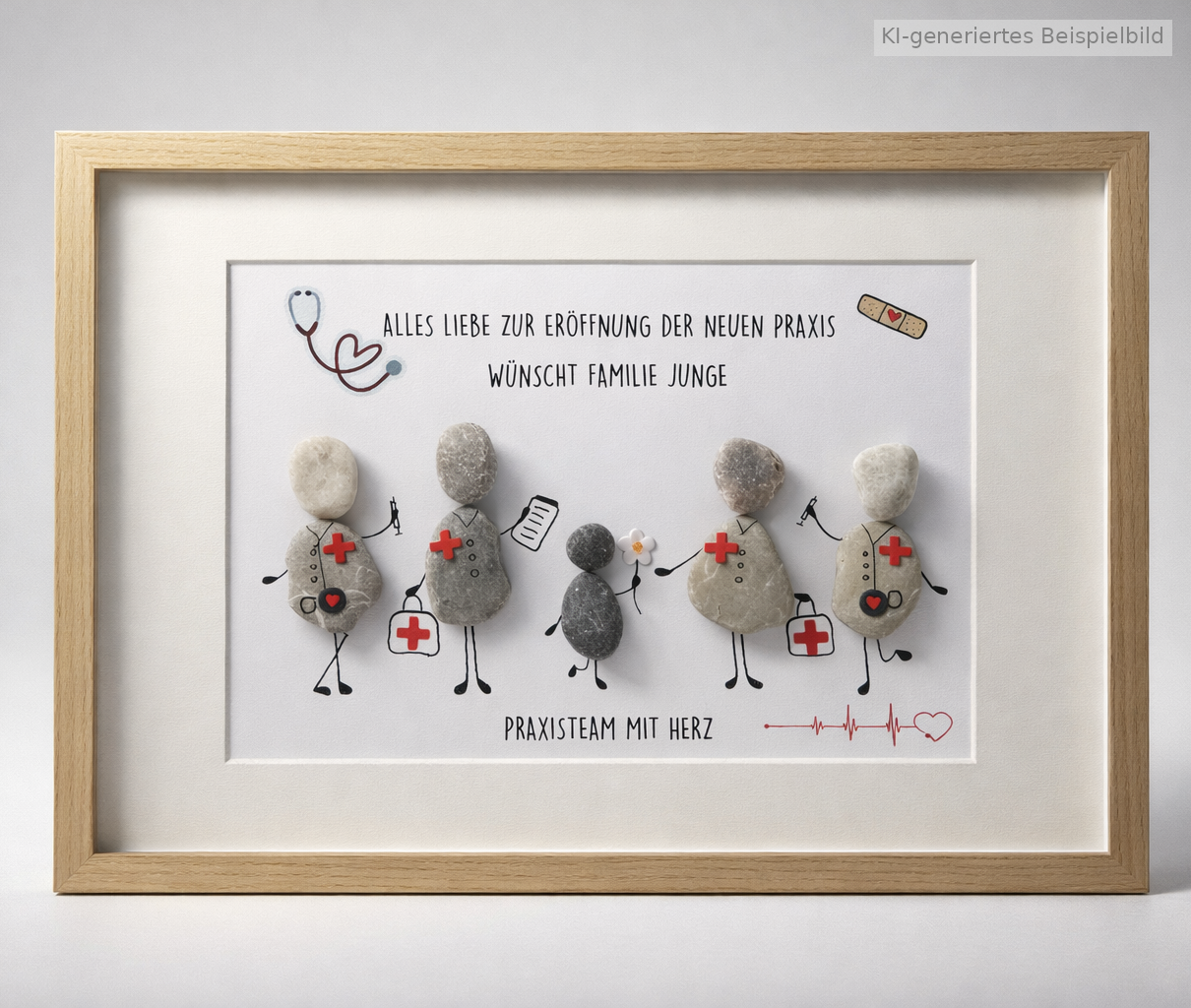 Kieselsteinbild Arzt & Praxisteam mit Herz - Geschenk fuer Praxisteam, handgemachtes Steinbild