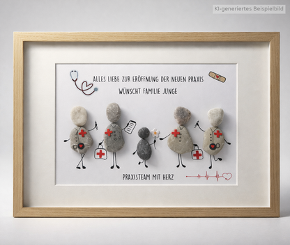 Kieselsteinbild Arzt & Praxisteam mit Herz - Geschenk fuer Praxisteam, handgemachtes Steinbild