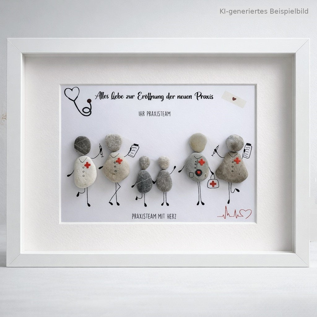 Kieselsteinbild Arzt & Praxisteam mit Herz - Geschenk fuer Praxisteam, handgemachtes Steinbild