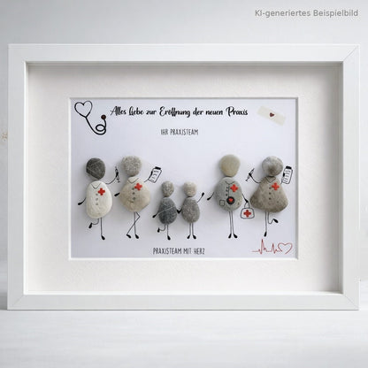 Kieselsteinbild Arzt & Praxisteam mit Herz - Geschenk fuer Praxisteam, handgemachtes Steinbild