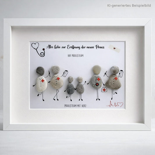 Kieselsteinbild Arzt & Praxisteam mit Herz - Geschenk fuer Praxisteam, handgemachtes Steinbild