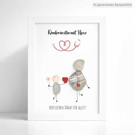 Kieselsteinbild Kinderärztin mit Herz – Geschenk für Kinderärztin, handgemachtes Steinbild