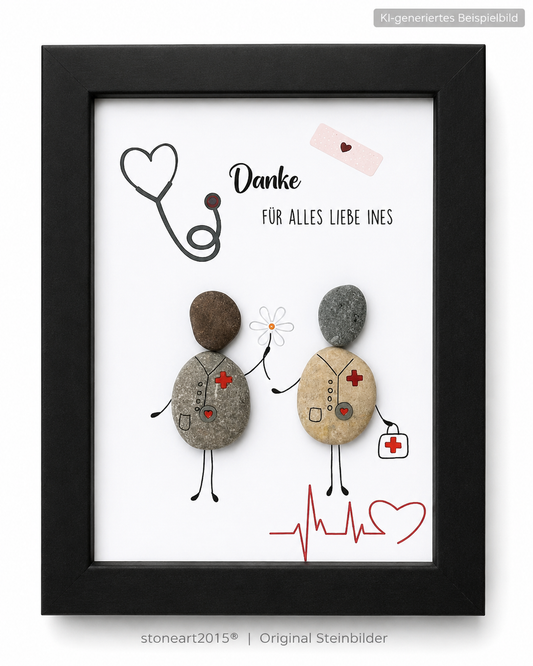 Steinbild Arzt „Danke für alles" – Kieselsteine handgemacht, Abschiedsgeschenk für Ärzte