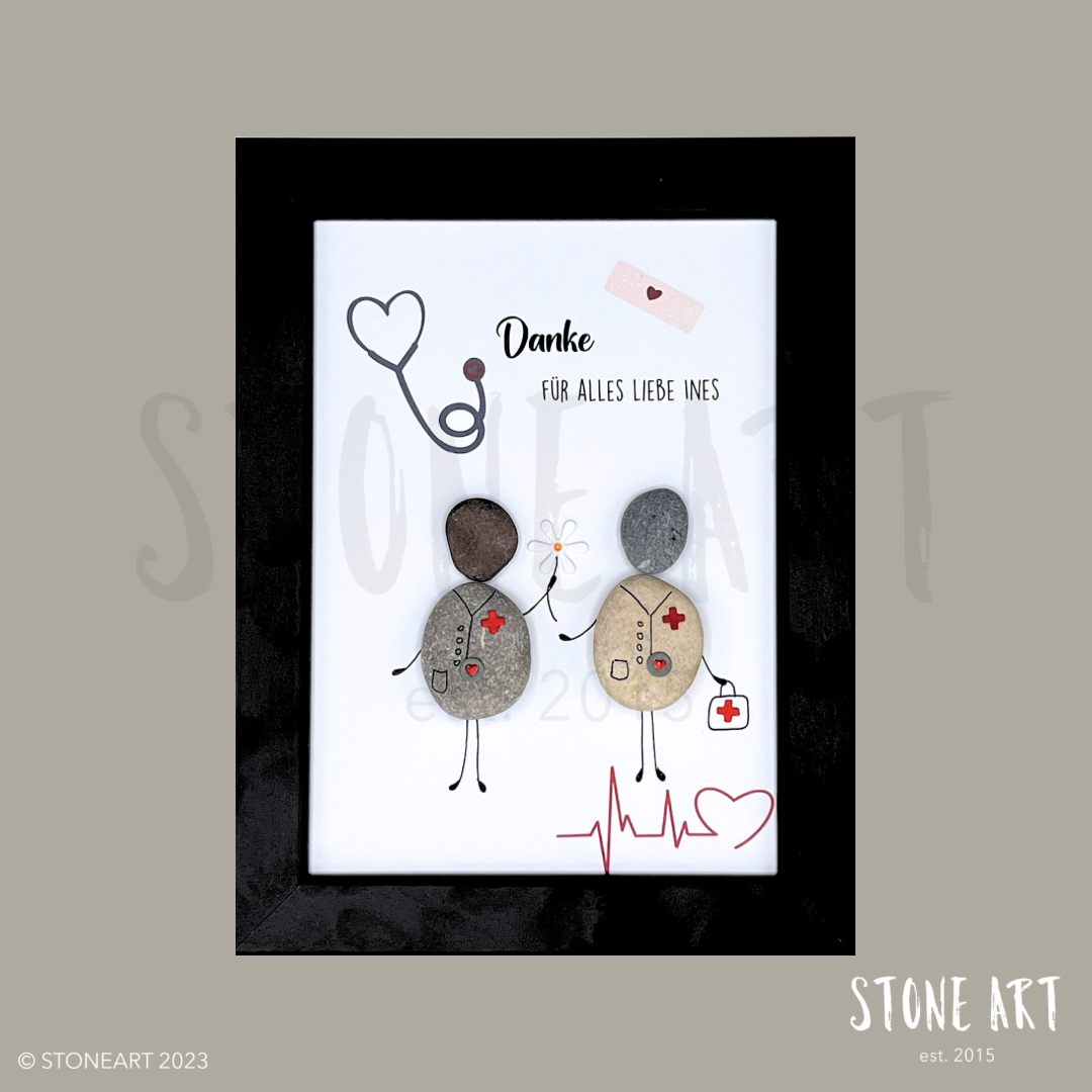Steinbild Arzt „Danke für alles" – Kieselsteine handgemacht, Abschiedsgeschenk für Ärzte