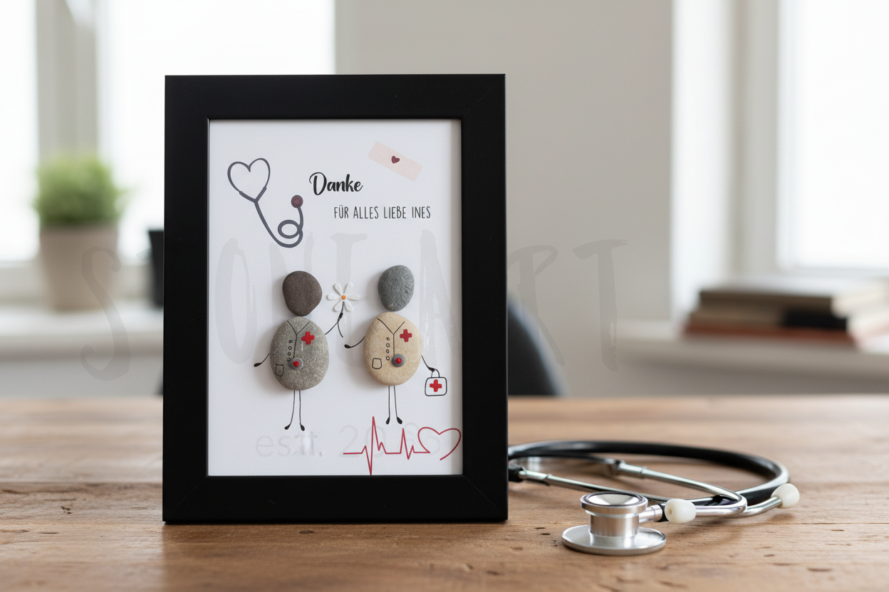 Steinbild Arzt Danke für alles gerahmt in Praxis – handgemachtes Abschiedsgeschenk