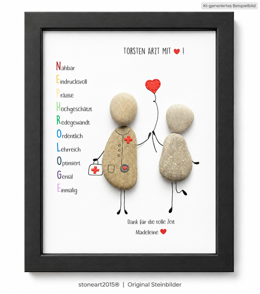 Kieselsteinbild Nephrologe mit Herz – Geschenk Arzt, handgemachtes Steinbild