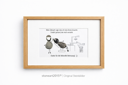 Kieselsteinbild Mein Zahnarzt sagt Krone – witziges Geschenk für Zahnarzt, handgemachtes Steinbild
