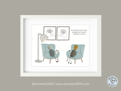 Steinbild Therapiegespräch – symbolisches Steinbild für Psychologen, Coaches & Therapeut:innen, handgemacht