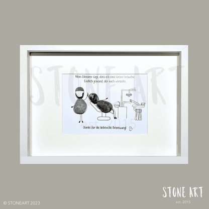 Handgefertigtes Steinbild mit Spruch „Mein Zahnarzt sagt, dass ich eine Krone brauche“ – lustiges Geschenk mit Krönchenmotiv.