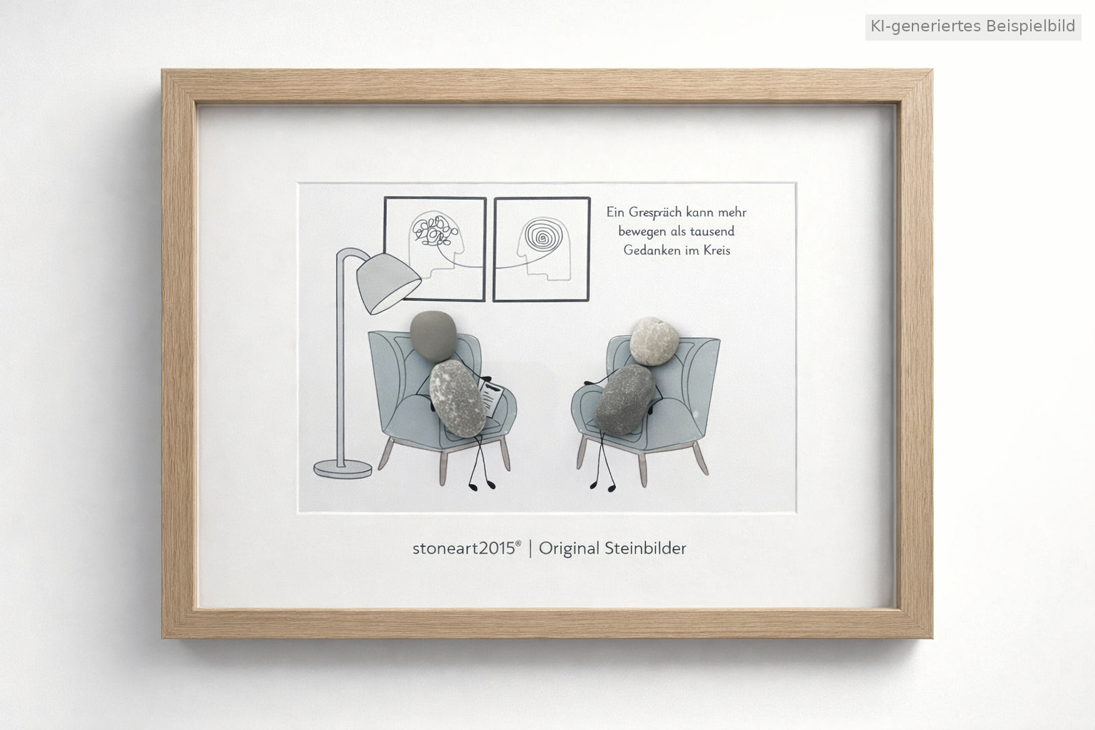 Kieselsteinbild Therapiegespräch – Geschenk für Therapeuten, handgemachtes Steinbild