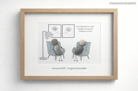 Kieselsteinbild Therapiegespräch – Geschenk für Therapeuten, handgemachtes Steinbild