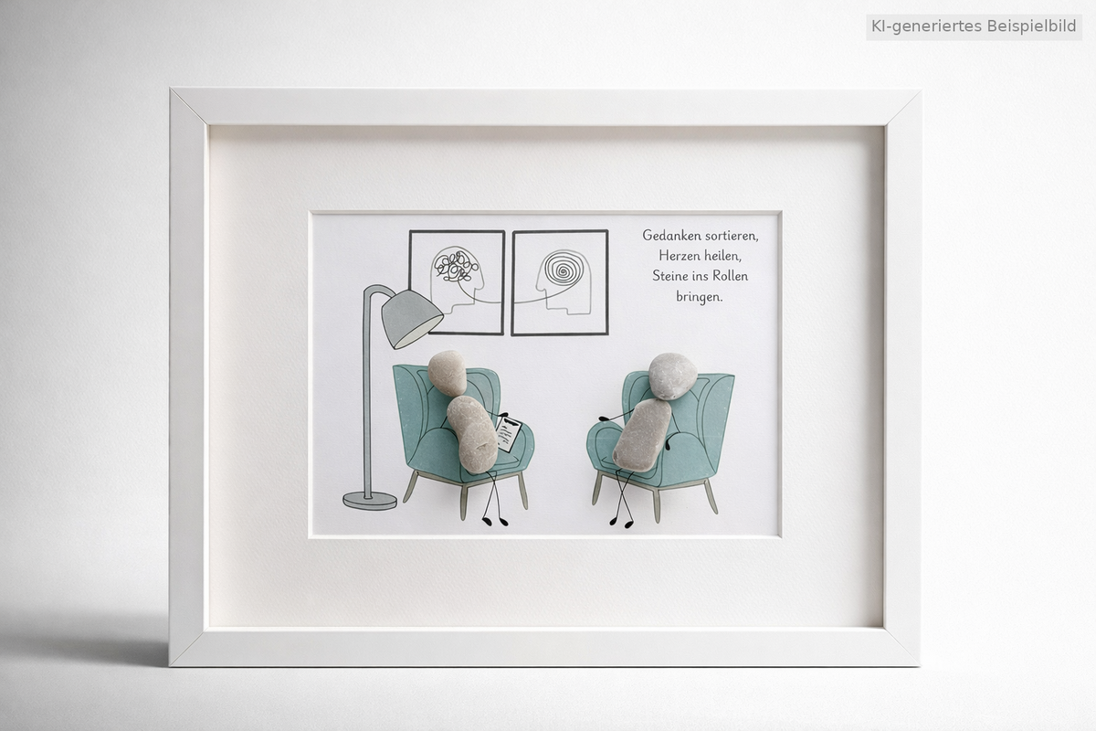 Kieselsteinbild Steine ins Rollen bringen – Geschenk für Therapeuten, handgemachtes Steinbild