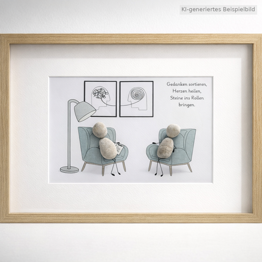 Kieselsteinbild Steine ins Rollen bringen – Geschenk für Therapeuten, handgemachtes Steinbild