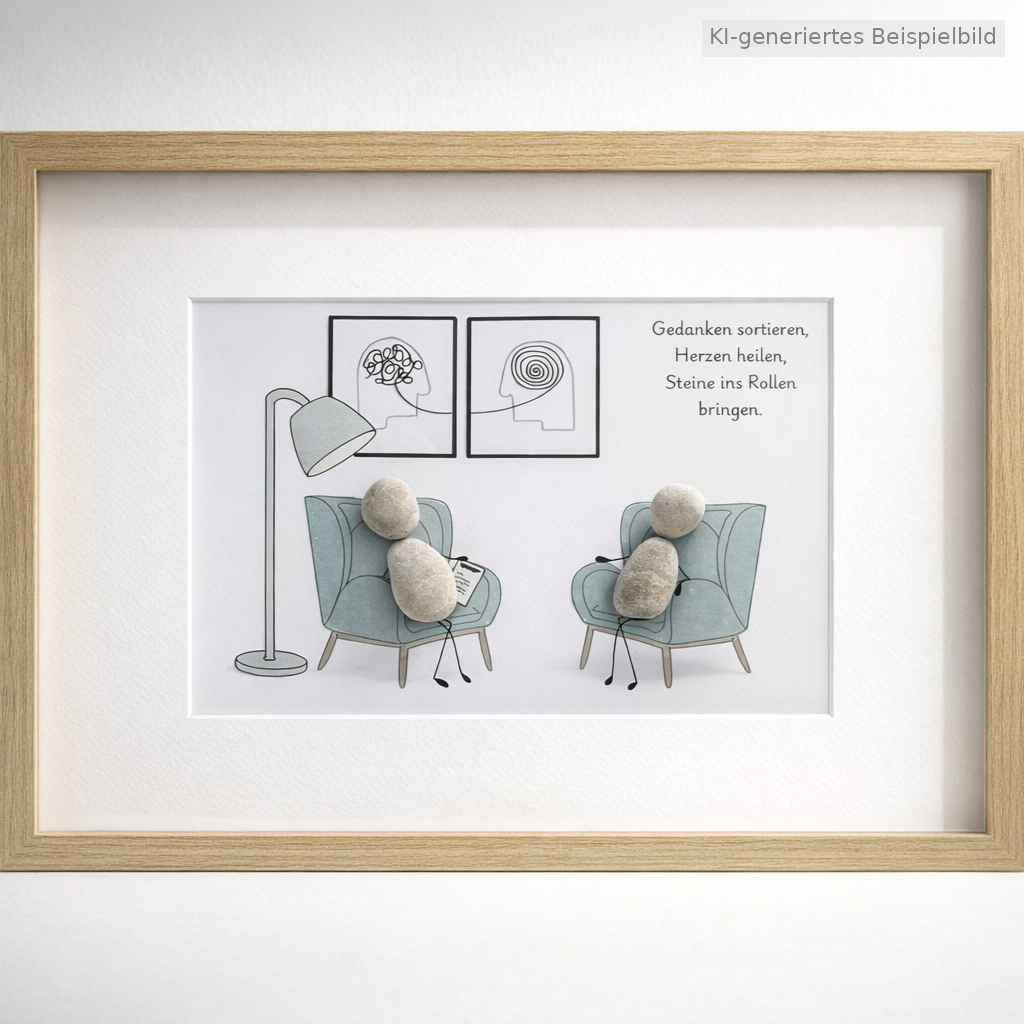 Kieselsteinbild Steine ins Rollen bringen – Geschenk für Therapeuten, handgemachtes Steinbild