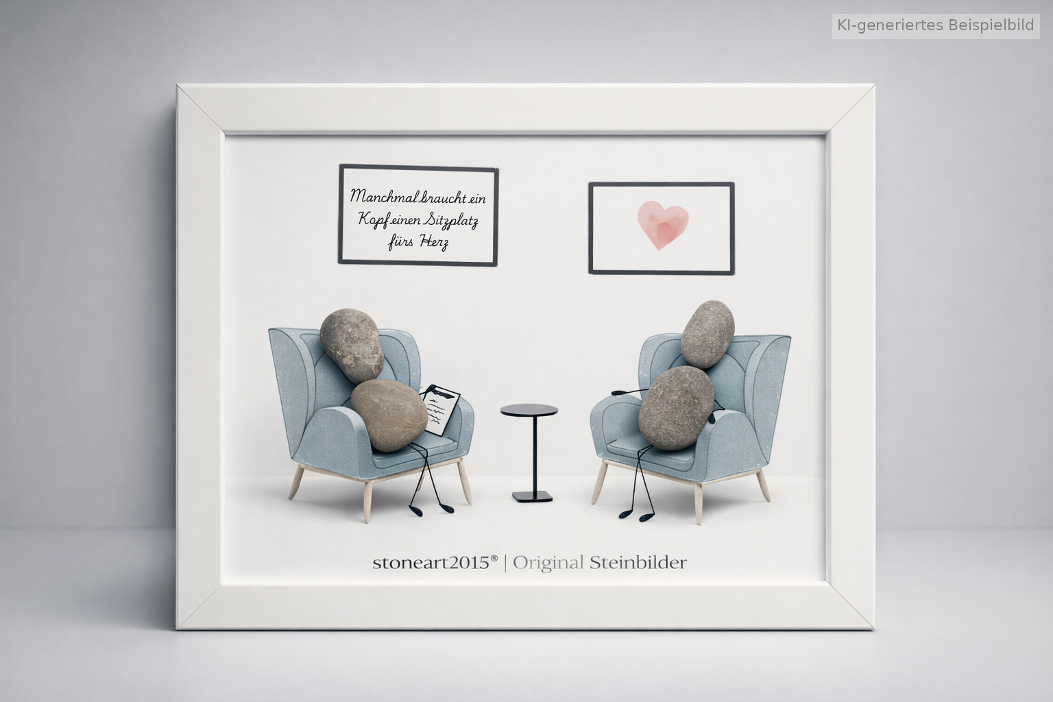 Kieselsteinbild Sitzplatz fürs Herz – Geschenk für Therapiepraxis, handgemachtes Steinbild