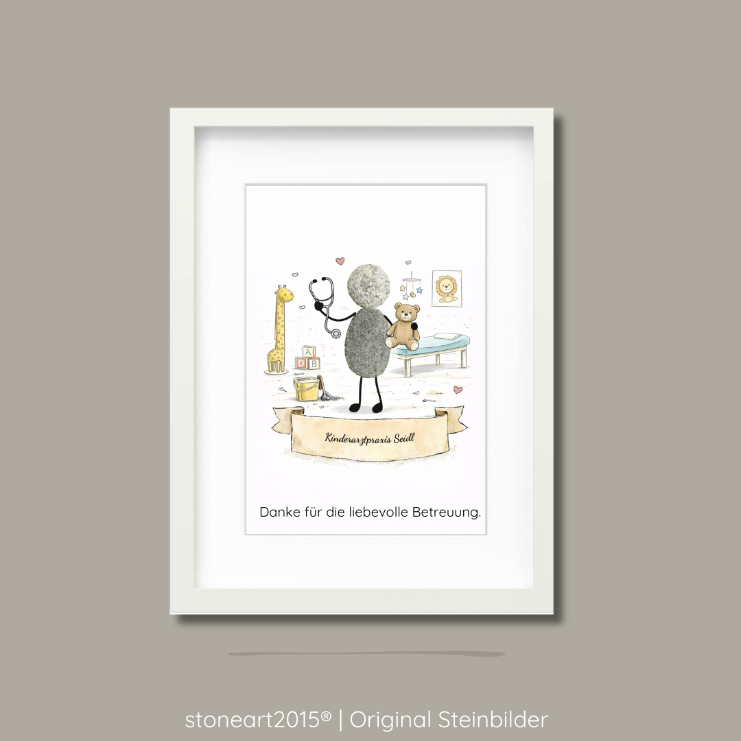Handgemachtes Steinbild aus Naturkieseln als Dankeschön für Kinderarztpraxis