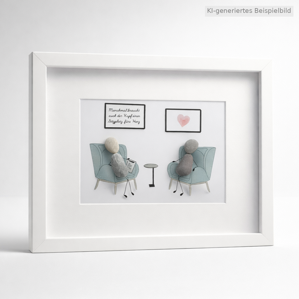Kieselsteinbild Sitzplatz fürs Herz – Geschenk für Therapiepraxis, handgemachtes Steinbild