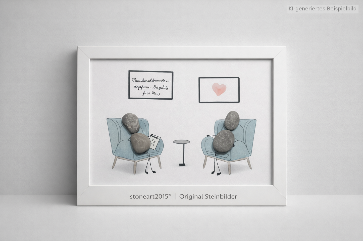 Kieselsteinbild Sitzplatz fürs Herz – Geschenk für Therapiepraxis, handgemachtes Steinbild