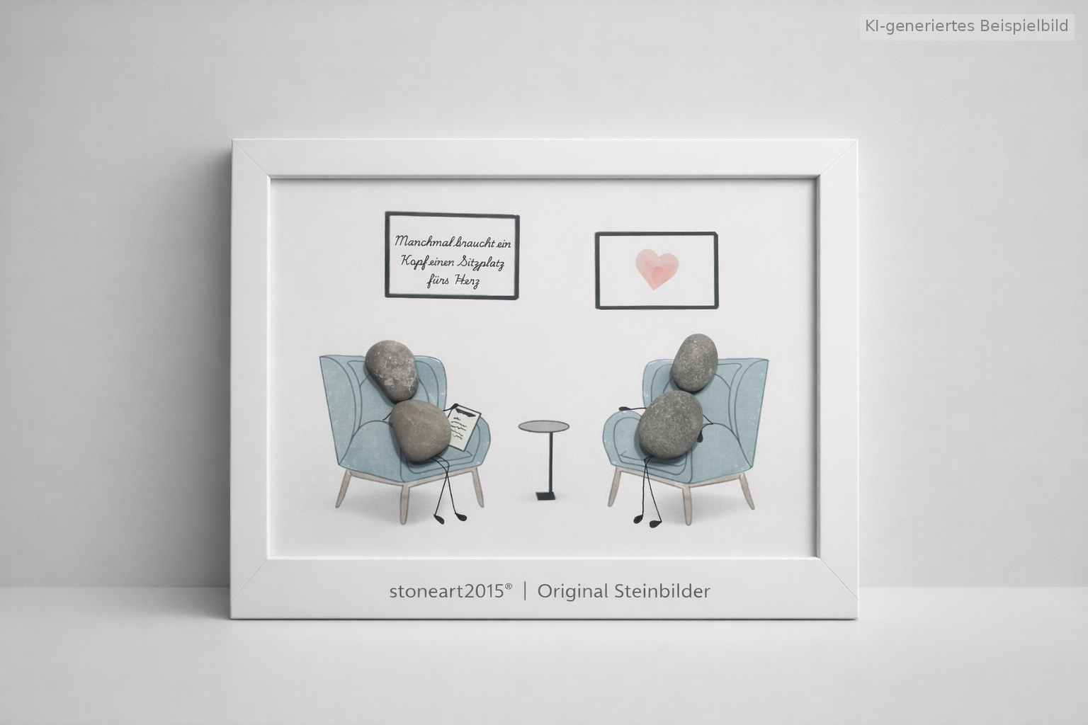 Kieselsteinbild Sitzplatz fürs Herz – Geschenk für Therapiepraxis, handgemachtes Steinbild