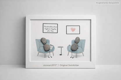 Kieselsteinbild Sitzplatz fürs Herz – Geschenk für Therapiepraxis, handgemachtes Steinbild