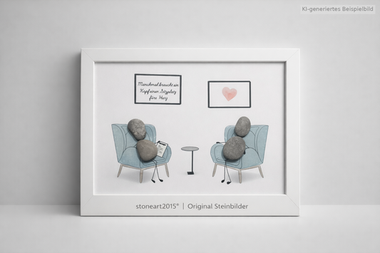 Kieselsteinbild Sitzplatz fürs Herz – Geschenk für Therapiepraxis, handgemachtes Steinbild