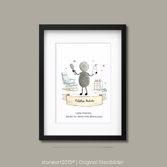 Handgemachtes Steinbild aus Naturkieseln als Dankeschön für Fußpflege / Podologie