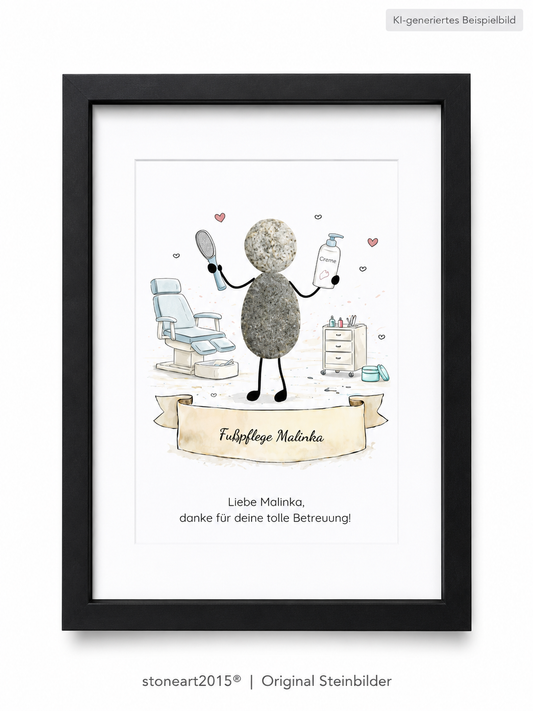 Kieselsteinbild Fusspflege - Geschenk fuer Fusspflegepraxis, handgemachtes Steinbild