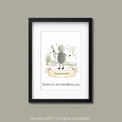 Handgemachtes Steinbild aus Naturkieseln als Dankeschön für Osteopathie Praxis