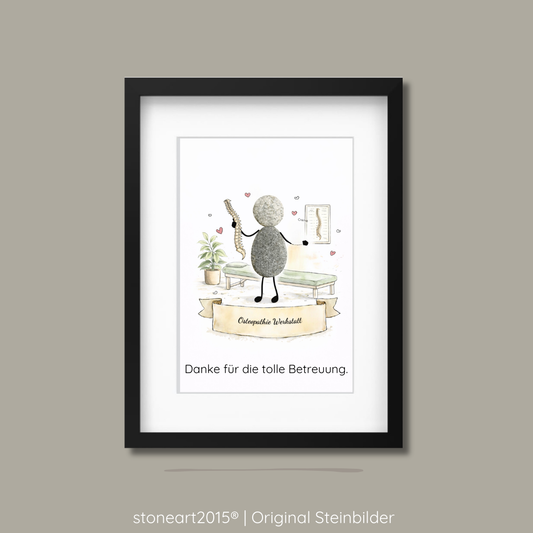 Handgemachtes Steinbild aus Naturkieseln als Dankeschön für Osteopathie Praxis